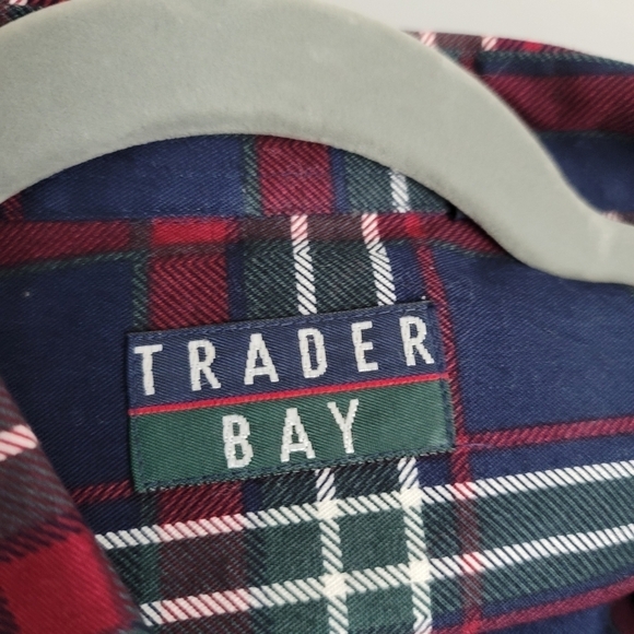 VTG Trader Bay Plaid Long Sleeve Button Up Shirt Men Medium Red Blue - Picture 3 of 7